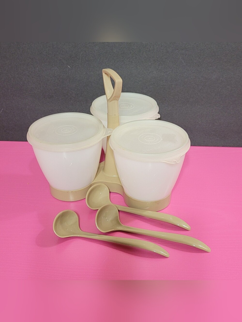 Vintage Tupperware Condiment Server Set with Lids and Spoons (1224)